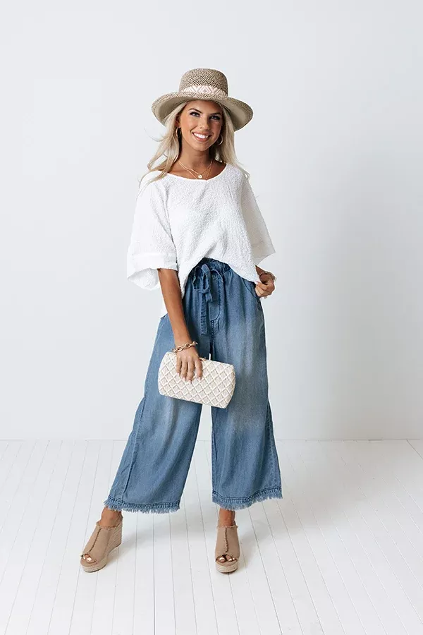 Chase A Dream High Waist Chambray Pants in Medium Wash