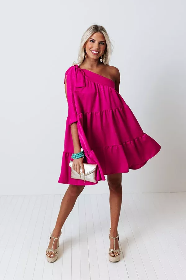 Main Street View Shift Dress In Fuchsia