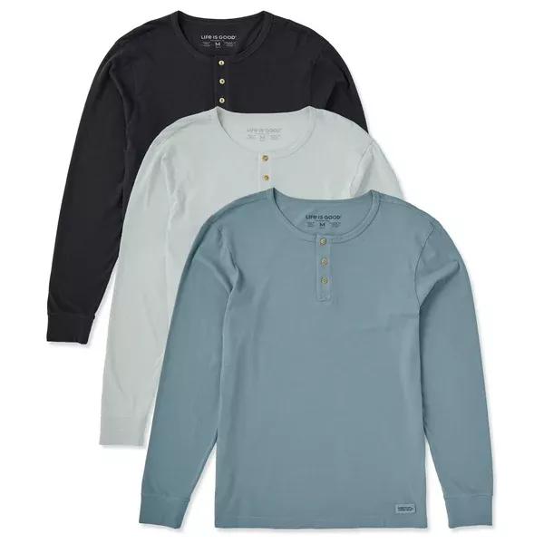 Mens Solid 3-Pack Long Sleeve Crusher-LITE Slim Fit HenleyMulti